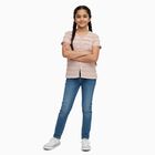 Girls Pale Peach Round Neck Casual T-Shirt, पीच, small